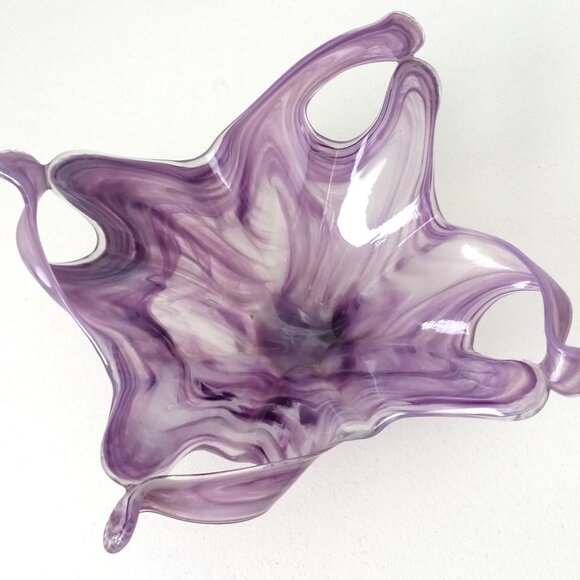 VTG MURANO 11.5" SCULPTED LAVORAZIONE ART ABSTRACT GLASS LAVENDER SHADES BOWL - Picture 2 of 7
